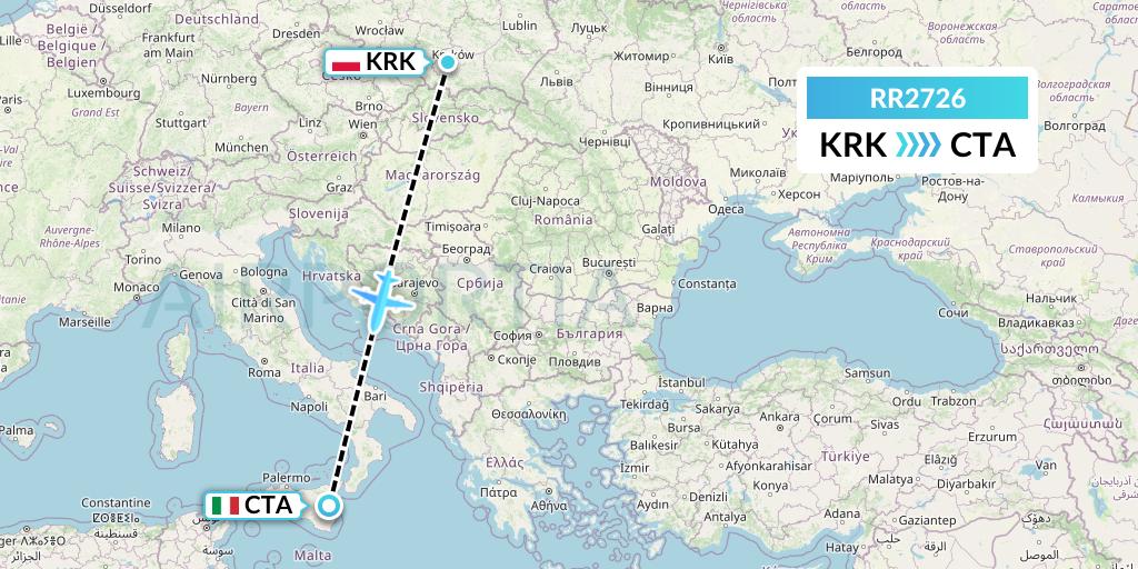 RR2726 Royal Air Force Flight Map: Krakow to Catania