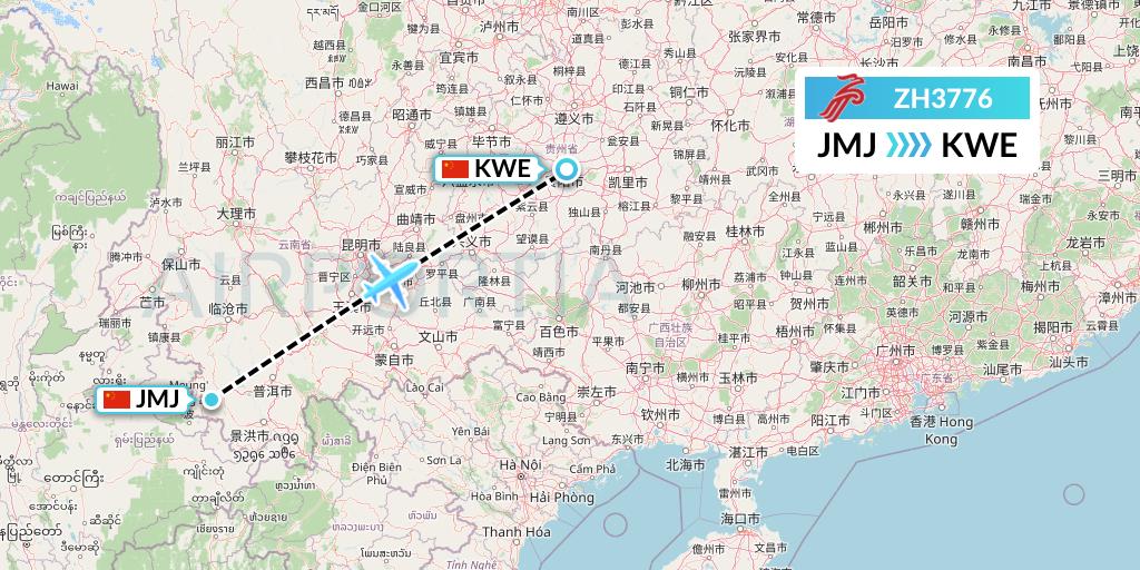 ZH3776 Shenzhen Airlines Flight Map: Pu'er to Guiyang