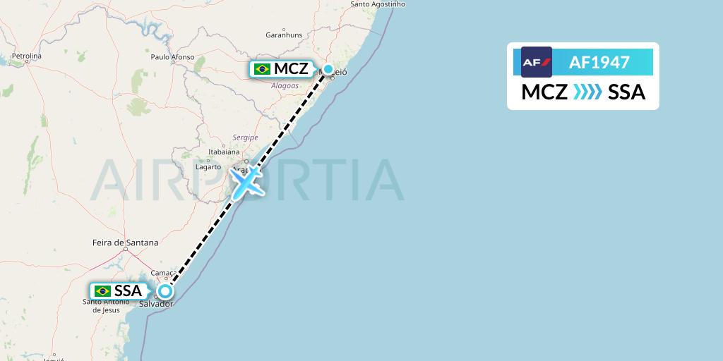 AF1947 Air France Flight Map: Maceio to Salvador