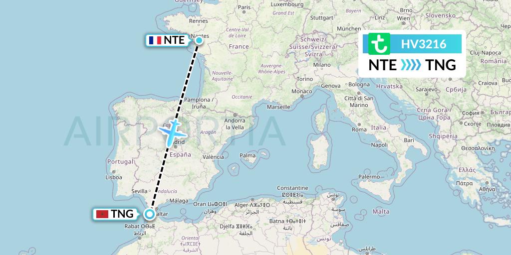 HV3216 Transavia Flight Map: Nantes to Tangier