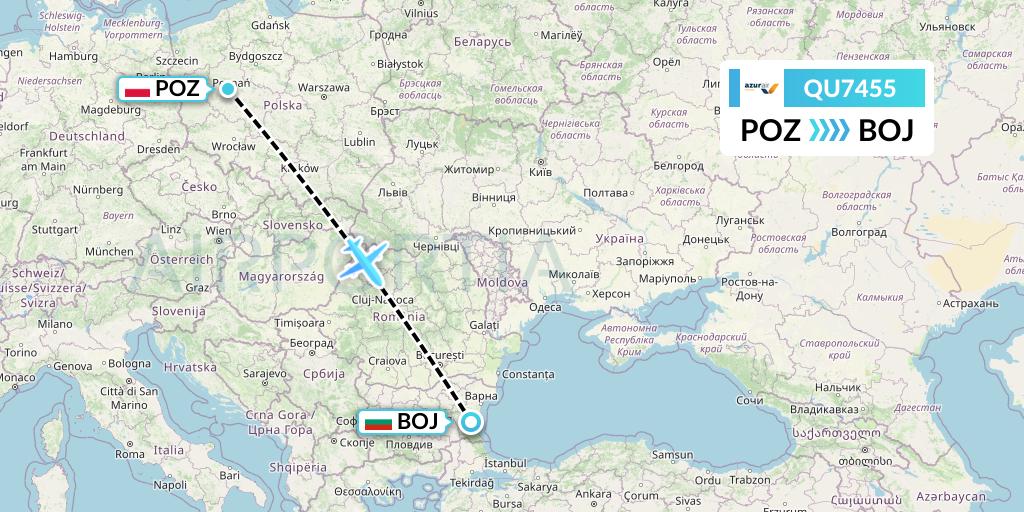 QU7455 Azur Air Ukraine Flight Map: Poznan to Burgas