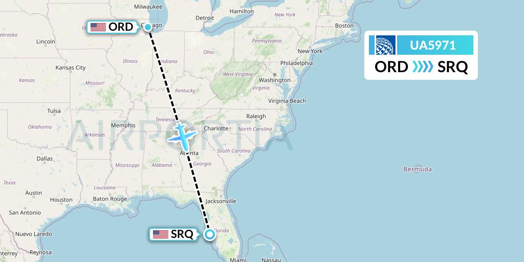UA5971 United Airlines Flight Map: Chicago to Sarasota