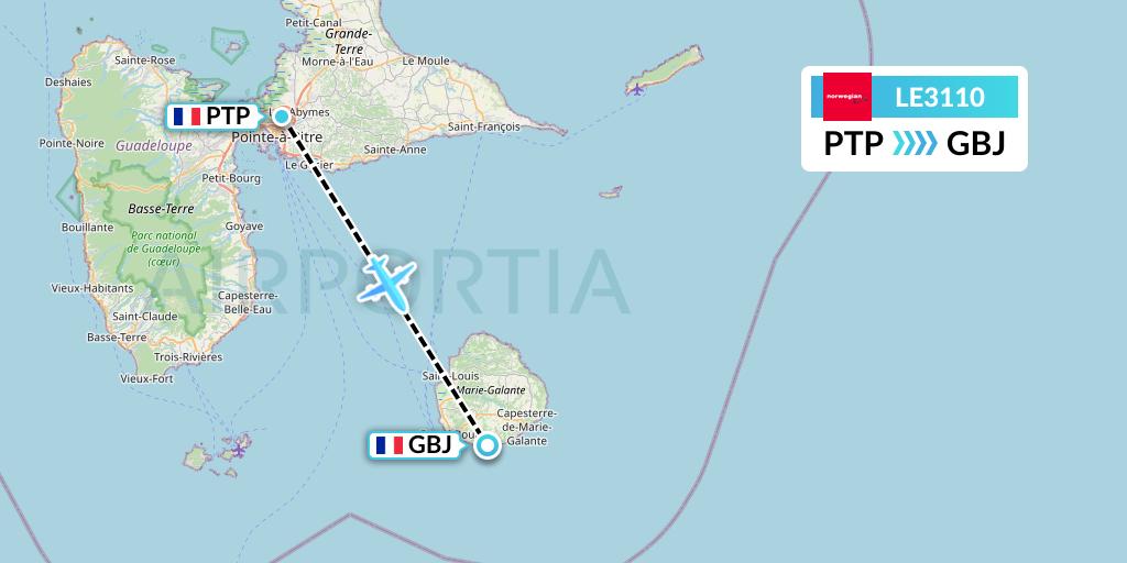 LE3110 Lugansk Airlines Flight Map: Pointe-a-Pitre to Grand Bourg