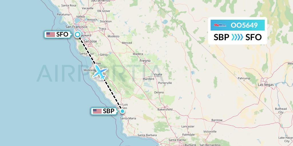 OO5649 SkyWest Airlines Flight Map: San Luis Obispo to San Francisco