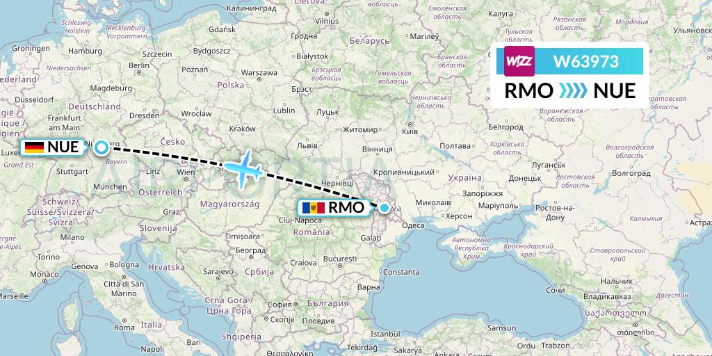 W63973 Wizz Air Flight Map: Chisinau to Nurnberg