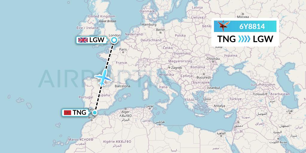6Y8814 SmartLynx Flight Map: Tangier to London