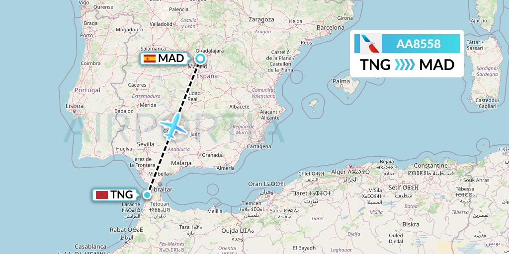 AA8558 American Airlines Flight Map: Tangier to Madrid