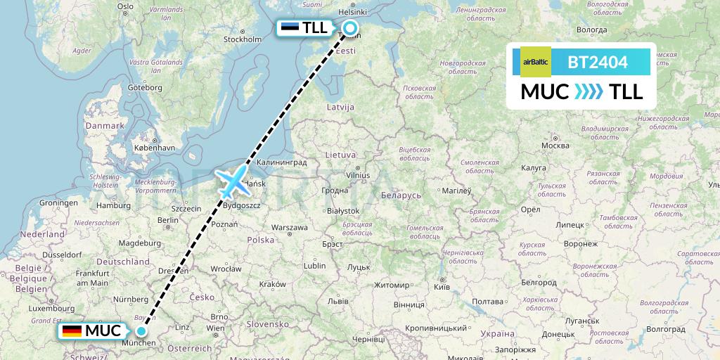 BT2404 Air Baltic Flight Map: Munich to Tallinn