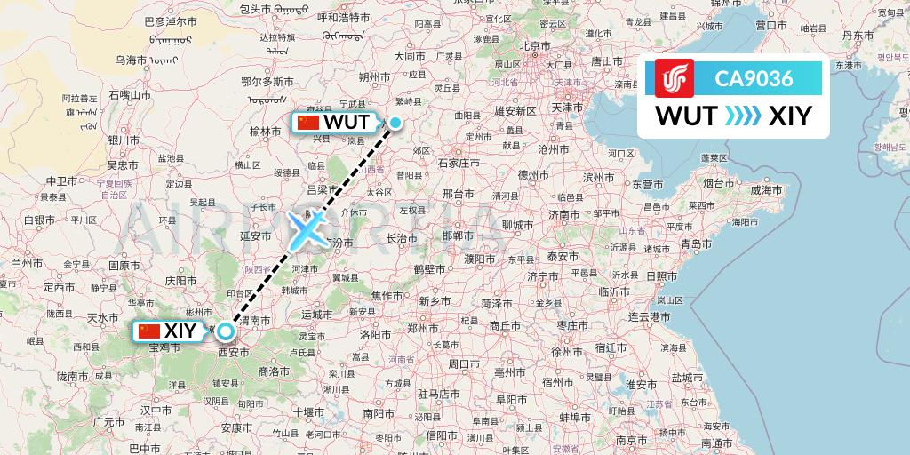 CA9036 Air China Flight Map: Taiyuan to Xi'an