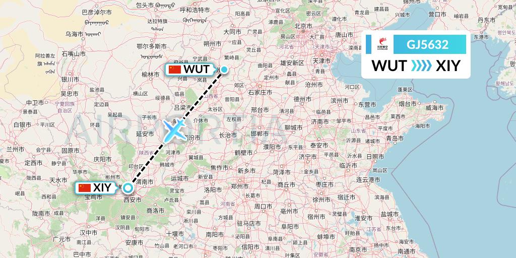 GJ5632 Loong Airlines Flight Map: Taiyuan to Xi'an