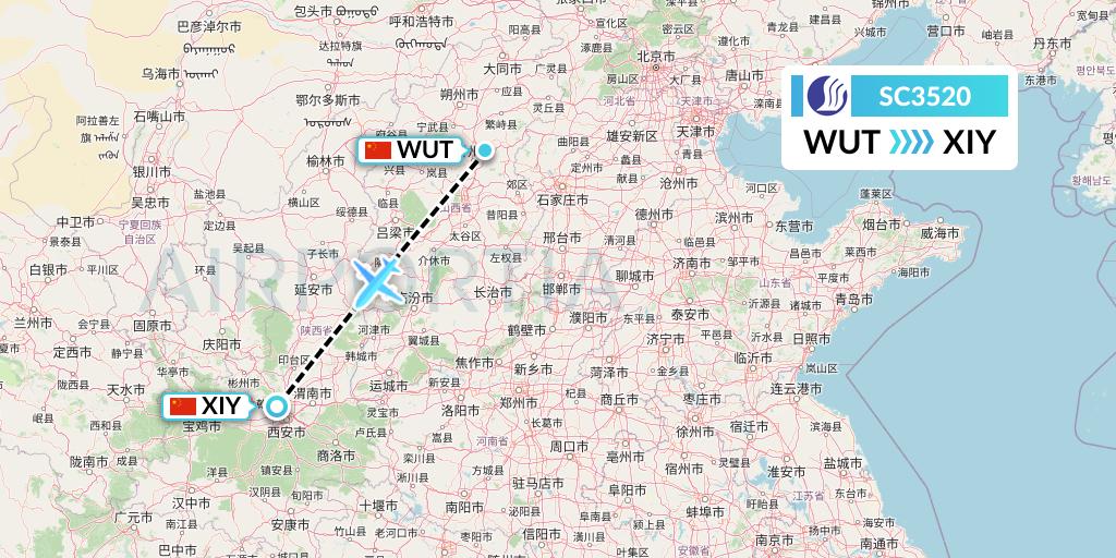 SC3520 Shandong Airlines Flight Map: Taiyuan to Xi'an