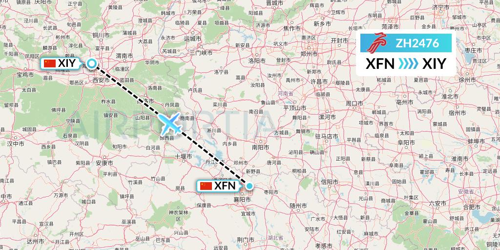 ZH2476 Shenzhen Airlines Flight Map: Xiangyang to Xi'an