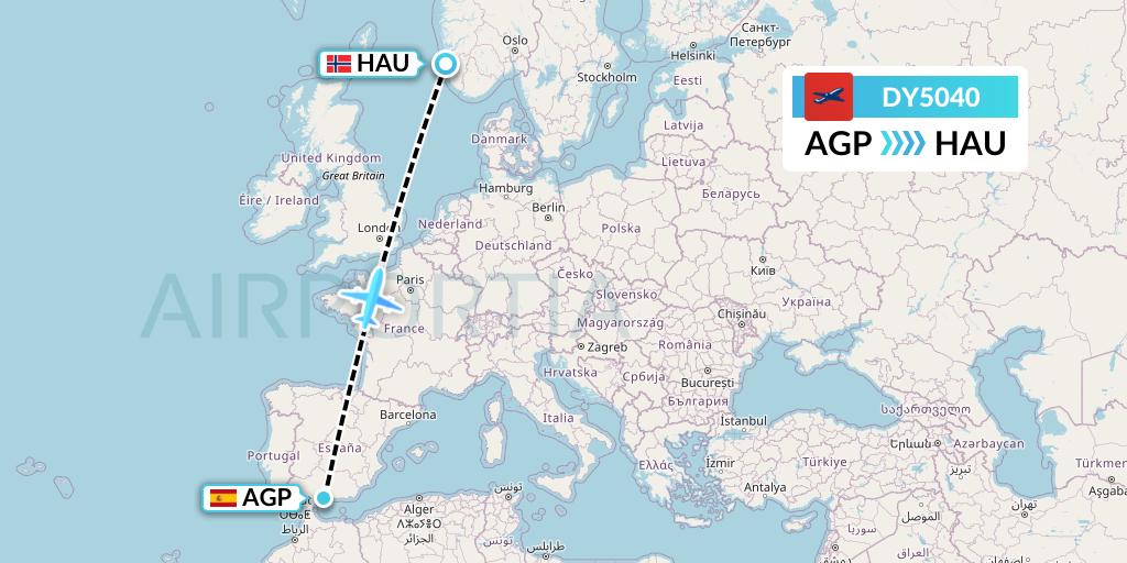 DY5040 Norwegian Flight Map: Malaga to Haugesund