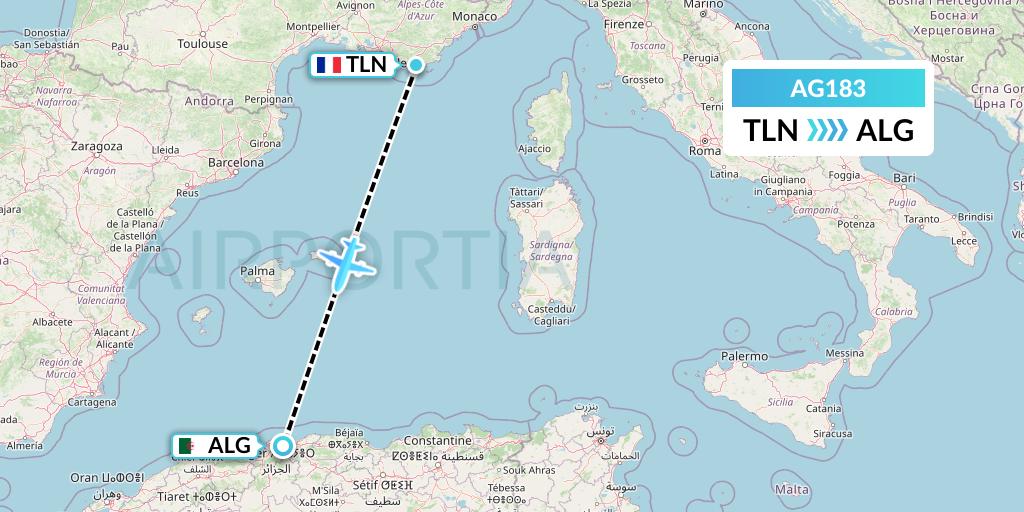 AG183 Aruba Airlines Flight Map: Toulon to Algiers