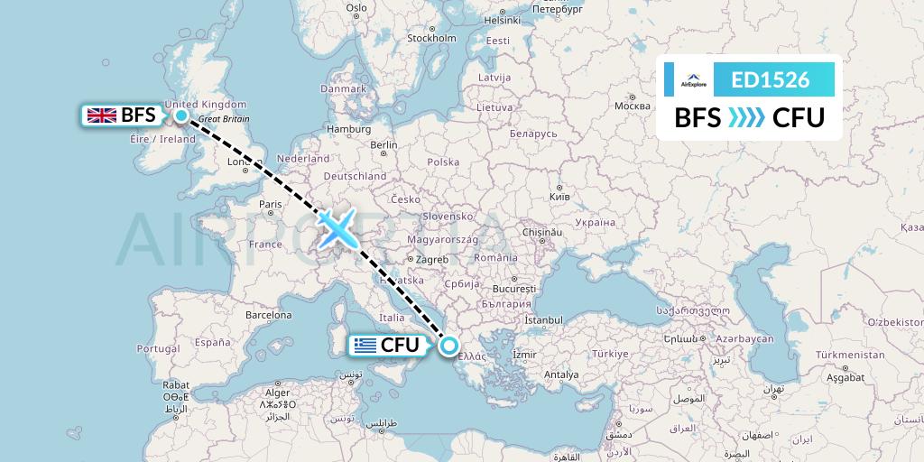 ED1526 AirExplore Flight Map: Belfast to Corfu