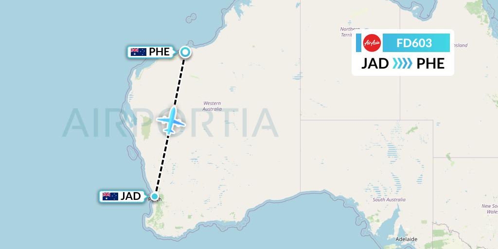 FD603 Thai AirAsia Flight Map: Perth to Port Hedland