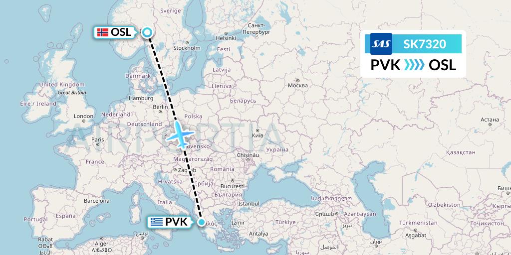 SK7320 SAS Flight Map: Preveza to Oslo