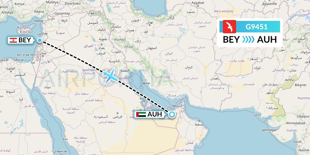 G9451 Air Arabia Flight Map: Beirut to Abu Dhabi