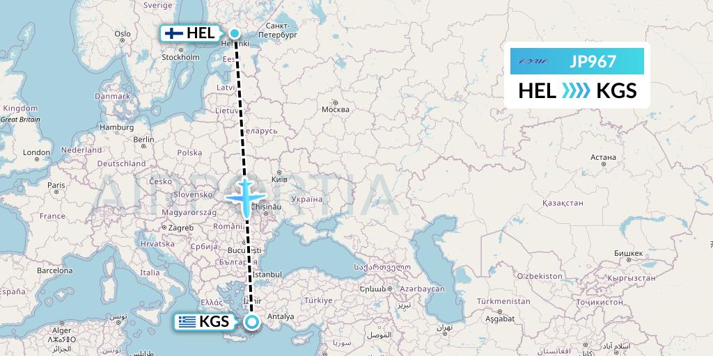 JP967 Adria Airways Flight Map: Helsinki to Kos