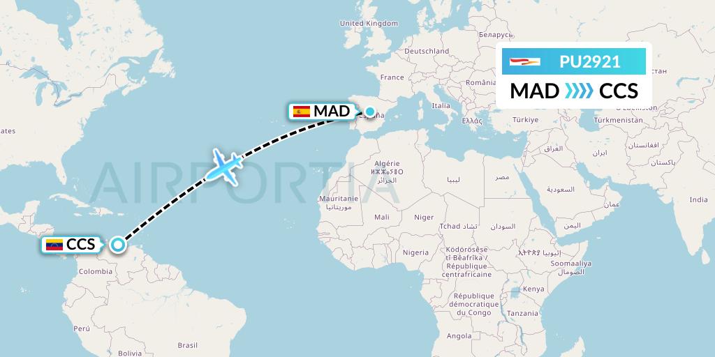 PU2921 Plus Ultra Flight Map: Madrid to Caracas