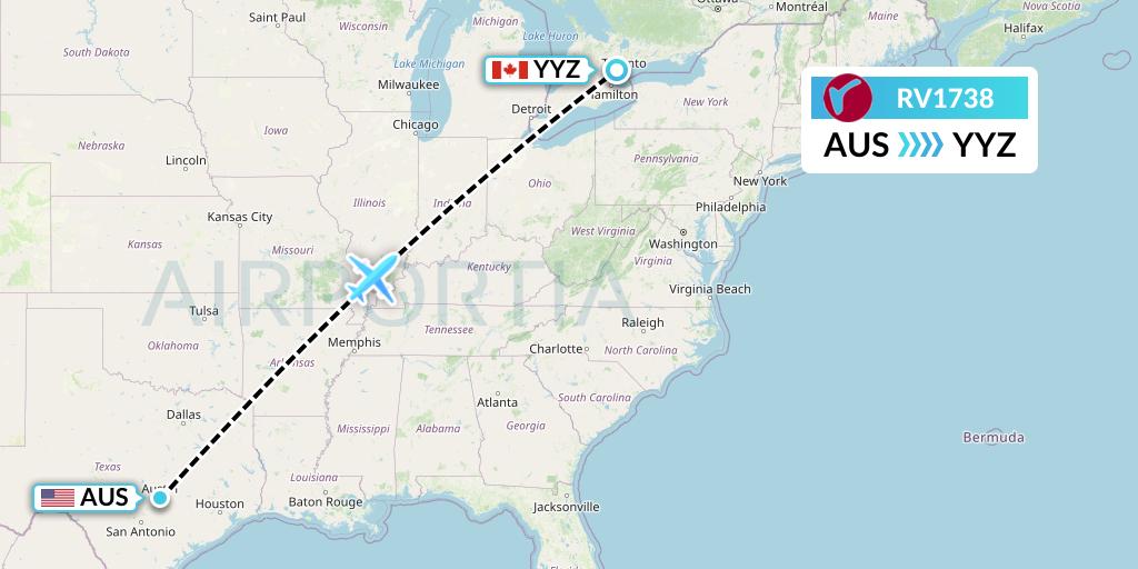 RV1738 Air Canada Rouge Flight Map: Austin to Toronto