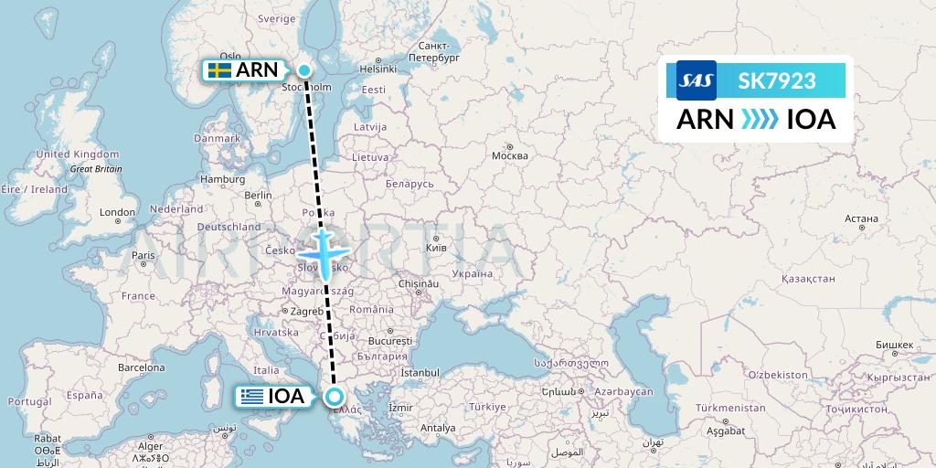 SK7923 SAS Flight Map: Stockholm to Ioannina