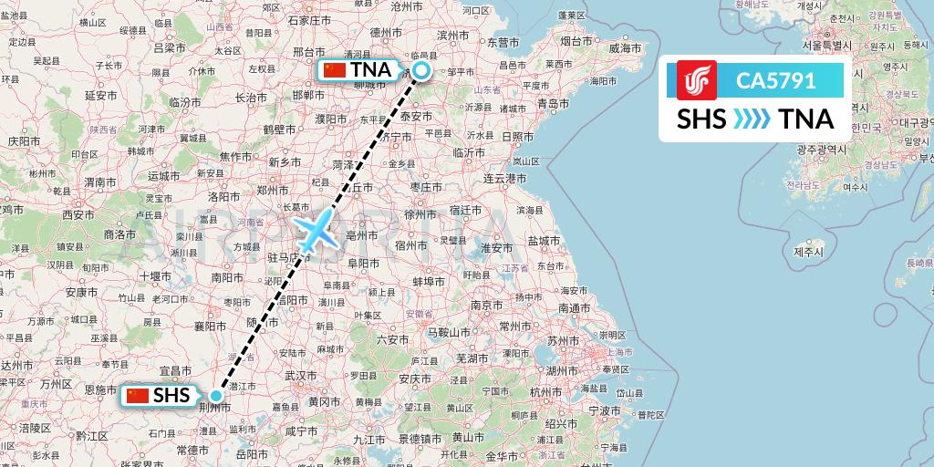 CA5791 Air China Flight Map: Shashi to Jinan