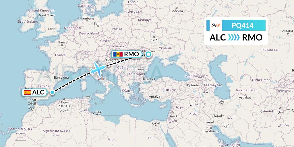 PQ414 SkyUp Airlines Flight Map: Alicante to Chisinau