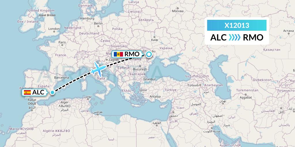 X12013 Nik Airways Flight Map: Alicante to Chisinau