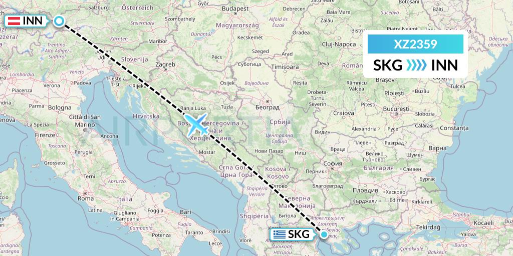XZ2359 Aeroitalia Flight Map: Thessaloniki to Innsbruck
