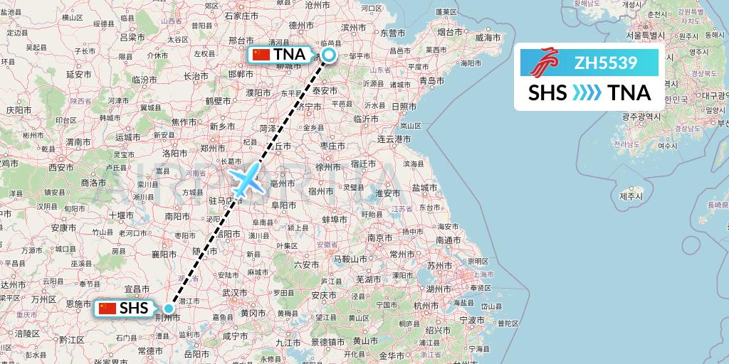 ZH5539 Shenzhen Airlines Flight Map: Shashi to Jinan