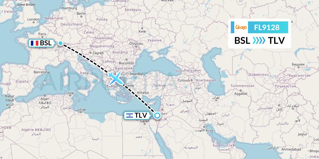 FL9128 AirTran Flight Map: Basel to Tel Aviv