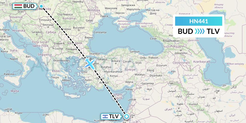HN441 Uab Heston Airlines Jsc Heston Airl Flight Map: Budapest to Tel Aviv
