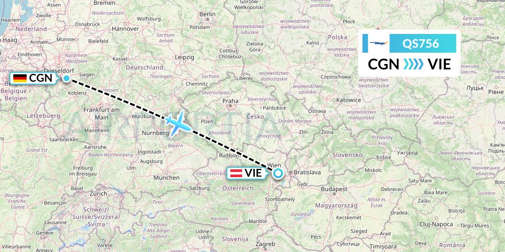 QS756 Smartwings Flight Map: Cologne to Vienna