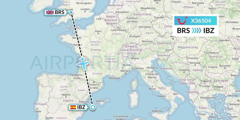 X36504 TUI fly Germany Flight Map: Bristol to Ibiza