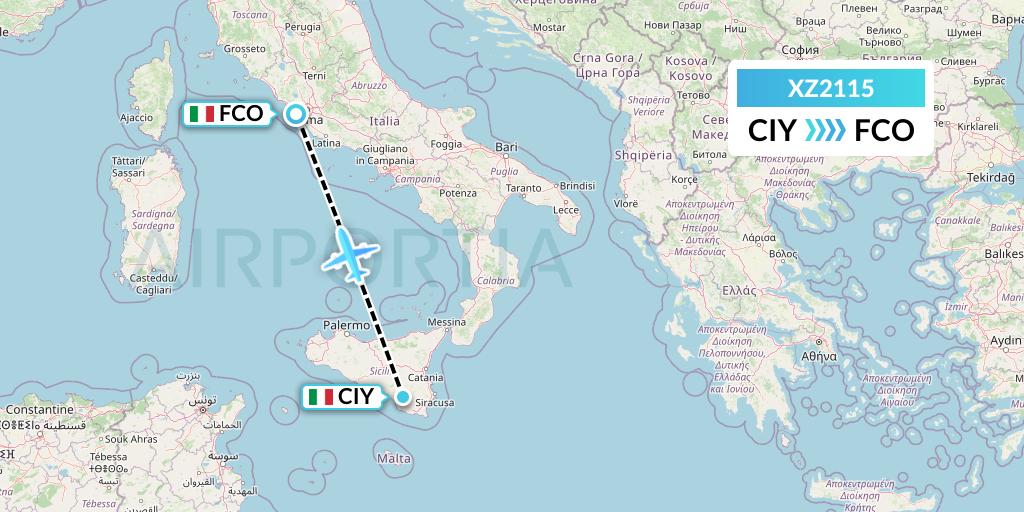 XZ2115 Aeroitalia Flight Map: Comiso to Rome