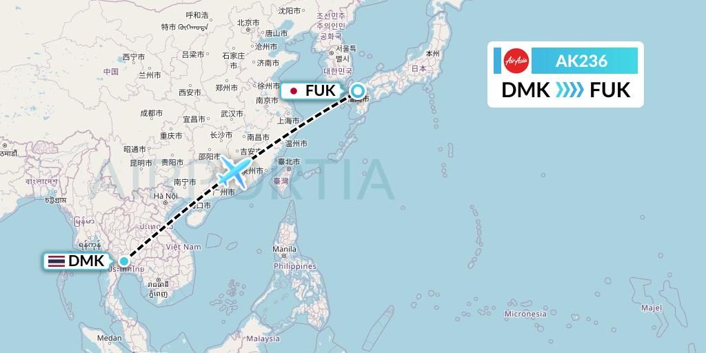 AK236 AirAsia Flight Map: Bangkok to Fukuoka