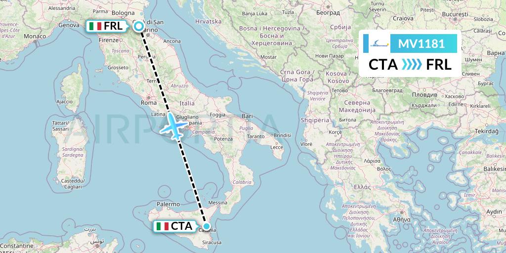MV1181 Aviastar Mandiri Flight Map: Catania to Forli