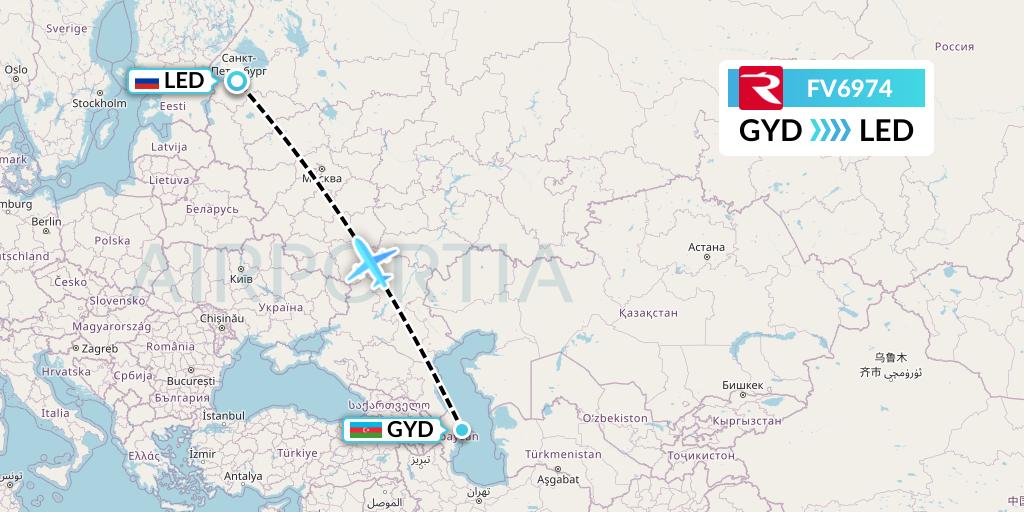 FV6974 Rossiya Flight Map: Baku to St. Petersburg