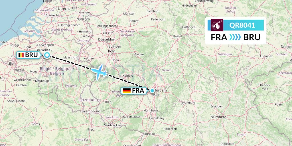 QR8041 Qatar Airways Flight Map: Frankfurt to Brussels