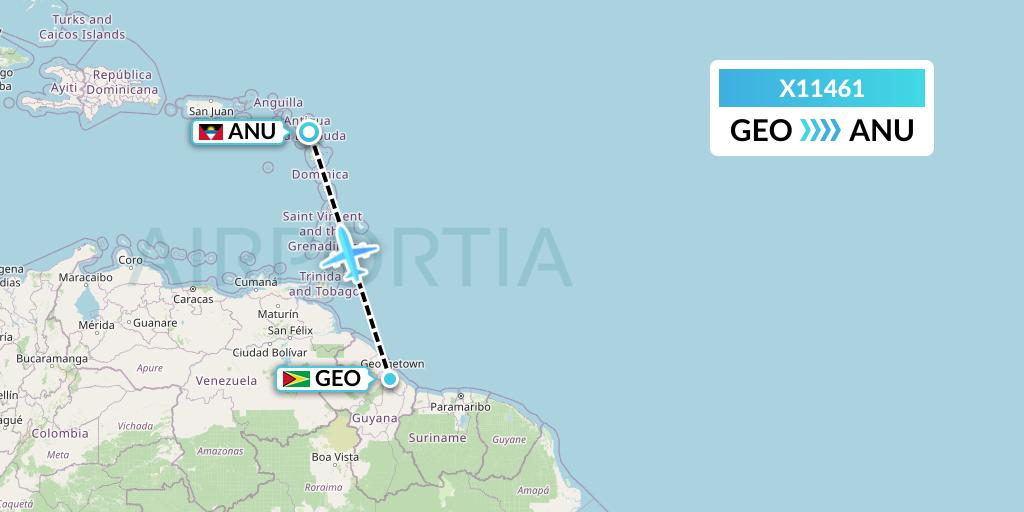X11461 Nik Airways Flight Map: Georgetown to Antigua