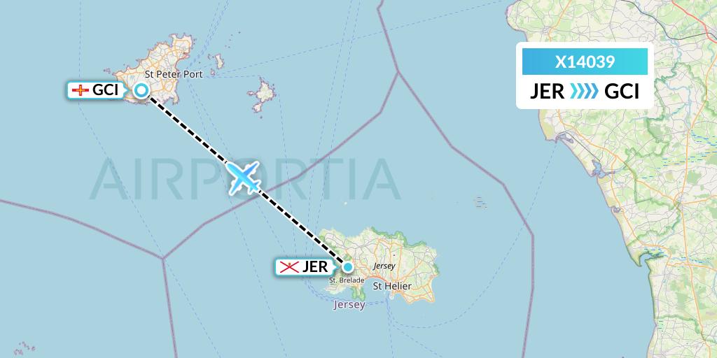 X14039 Nik Airways Flight Map: Jersey to Guernsey