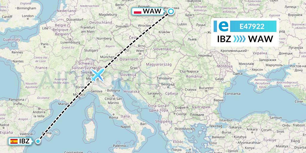 E47922 Estelar Latinoamerica C.A. Flight Map: Ibiza to Warsaw