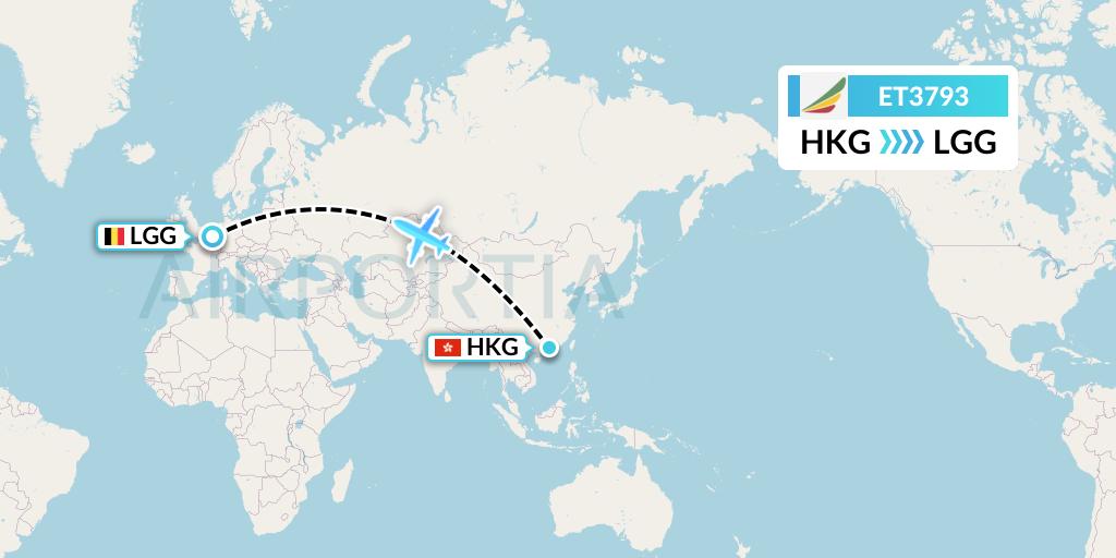 ET3793 Ethiopian Airlines Flight Map: Hong Kong to Liege