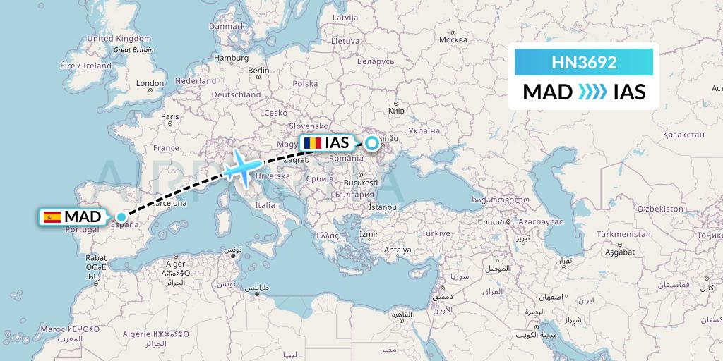 HN3692 Uab Heston Airlines Jsc Heston Airl Flight Map: Madrid to Iasi