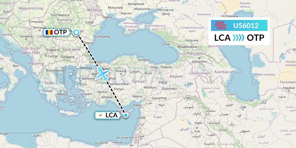 U56012 Karinou Airlines Flight Map: Larnaca to Bucharest