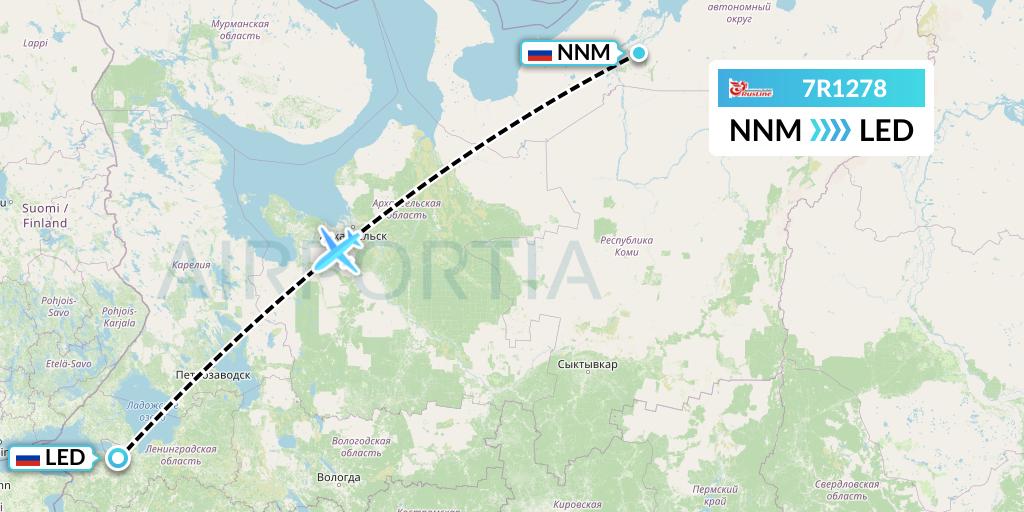 7R1278 Rusline Flight Map: Naryan-Mar to St. Petersburg
