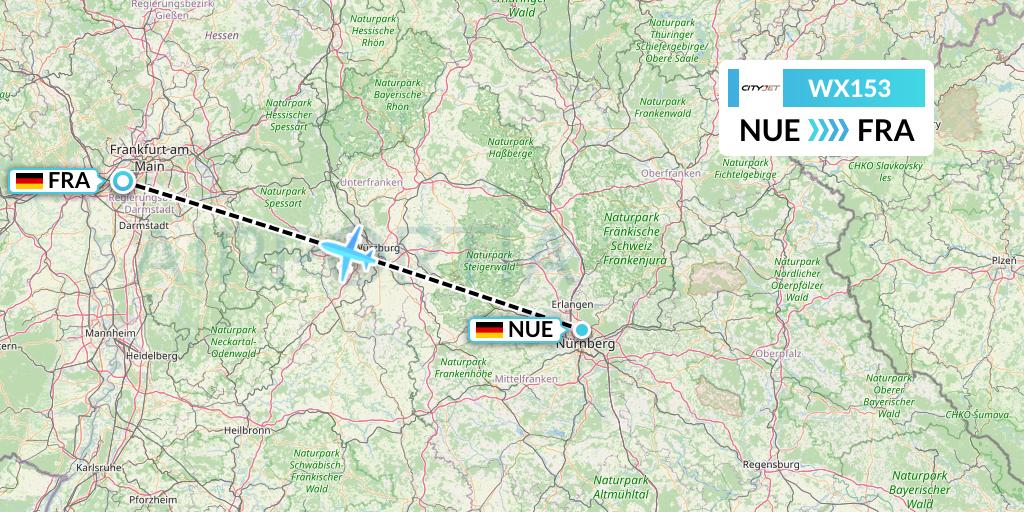 WX153 Cityjet Flight Map: Nurnberg to Frankfurt