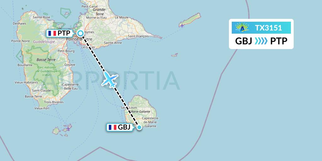 TX3151 Air Caraibes Flight Map: Grand Bourg to Pointe-a-Pitre