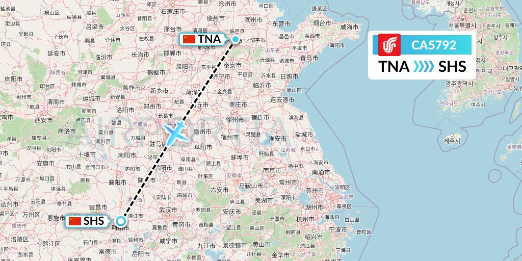 CA5792 Air China Flight Map: Jinan to Shashi